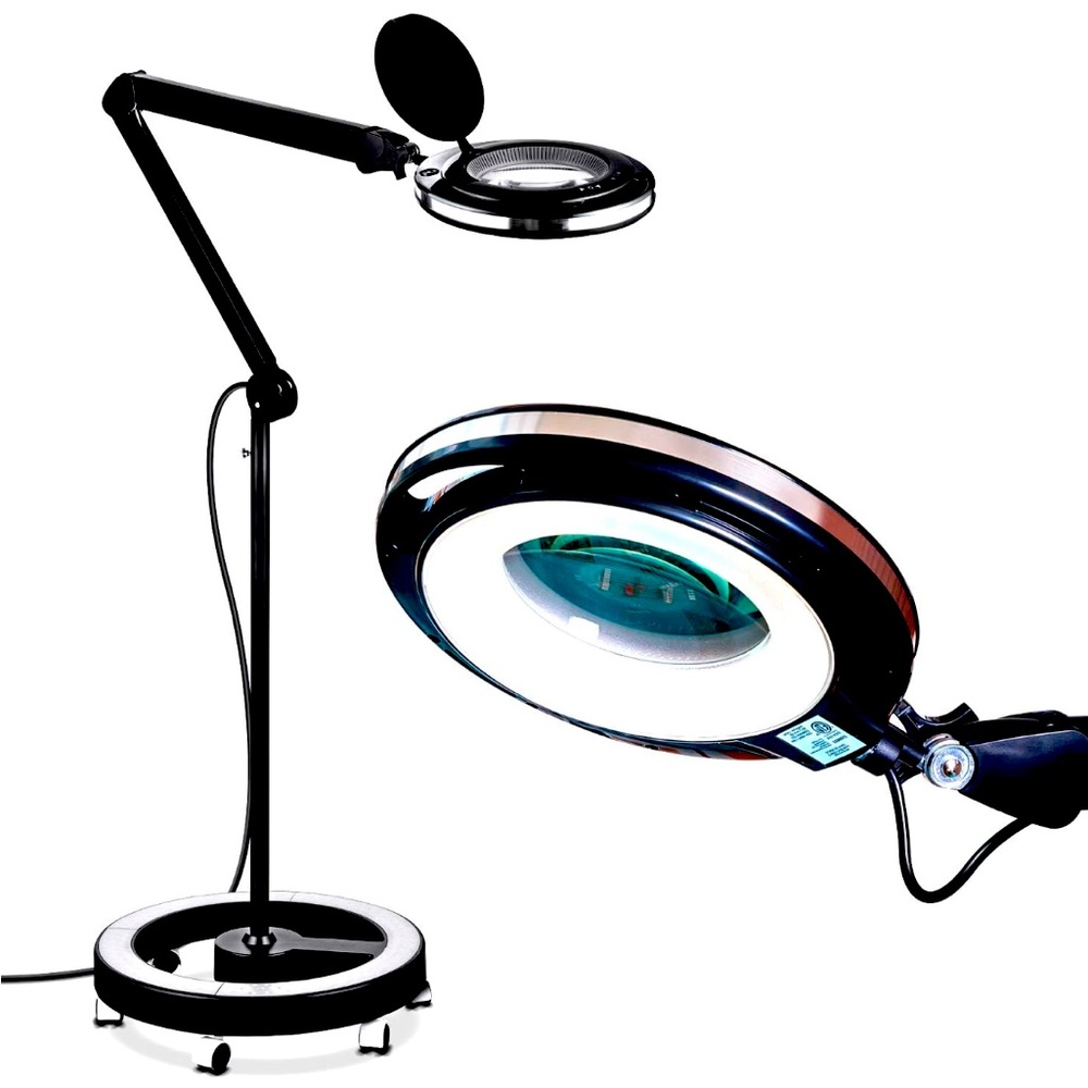 Pro Magnifying Glass w/ Stand & Light, Magnifying Wheel Rolling for Facials spa